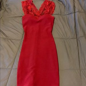 Red lace body-con Christmas dress